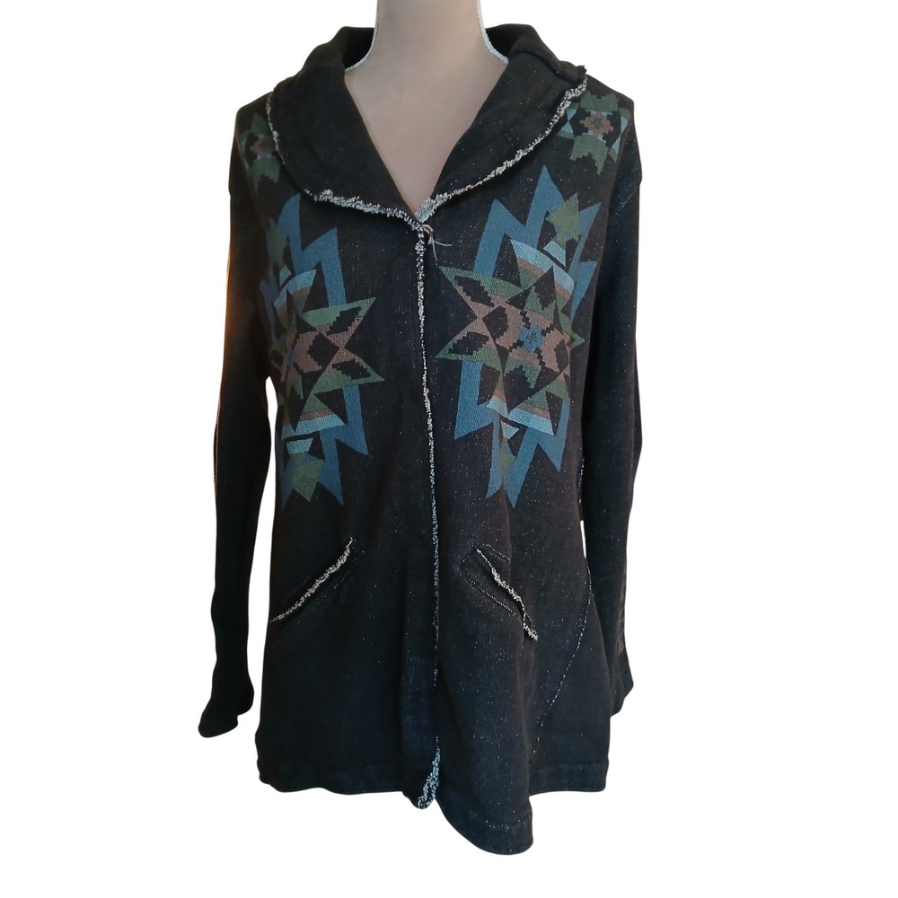 North River Outfitters Womens XL Black Southwestern Cotton Cardigan Sweater